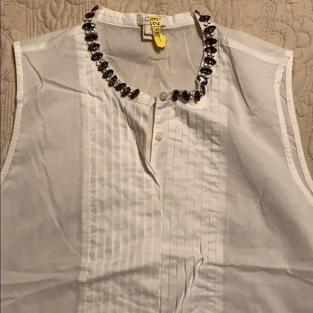 J Crew tuxedo button down with rhinestone collar